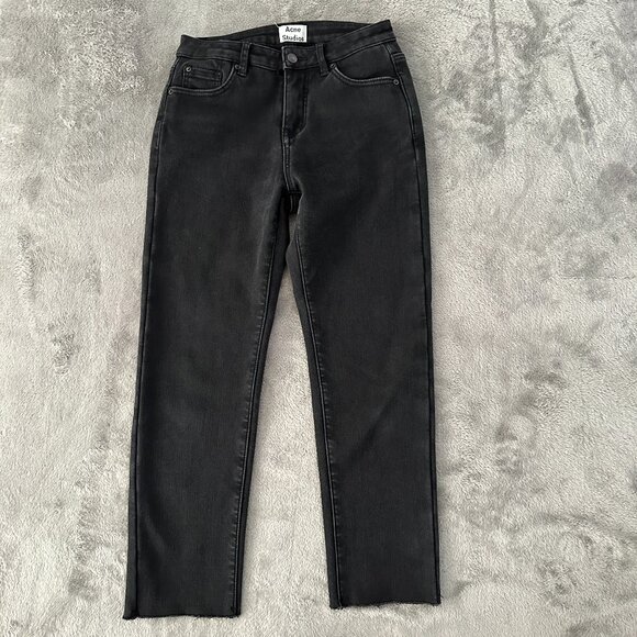 Acne Studio Black Fleece Lined High Rise Straight Crop Jeans Women's 27 4** - Picture 1 of 8